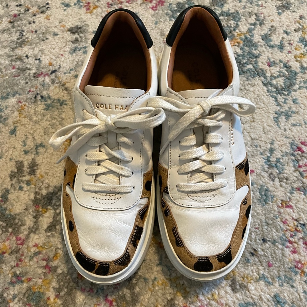 Cole Haan White and Leopard Print Sneakers Sz 9